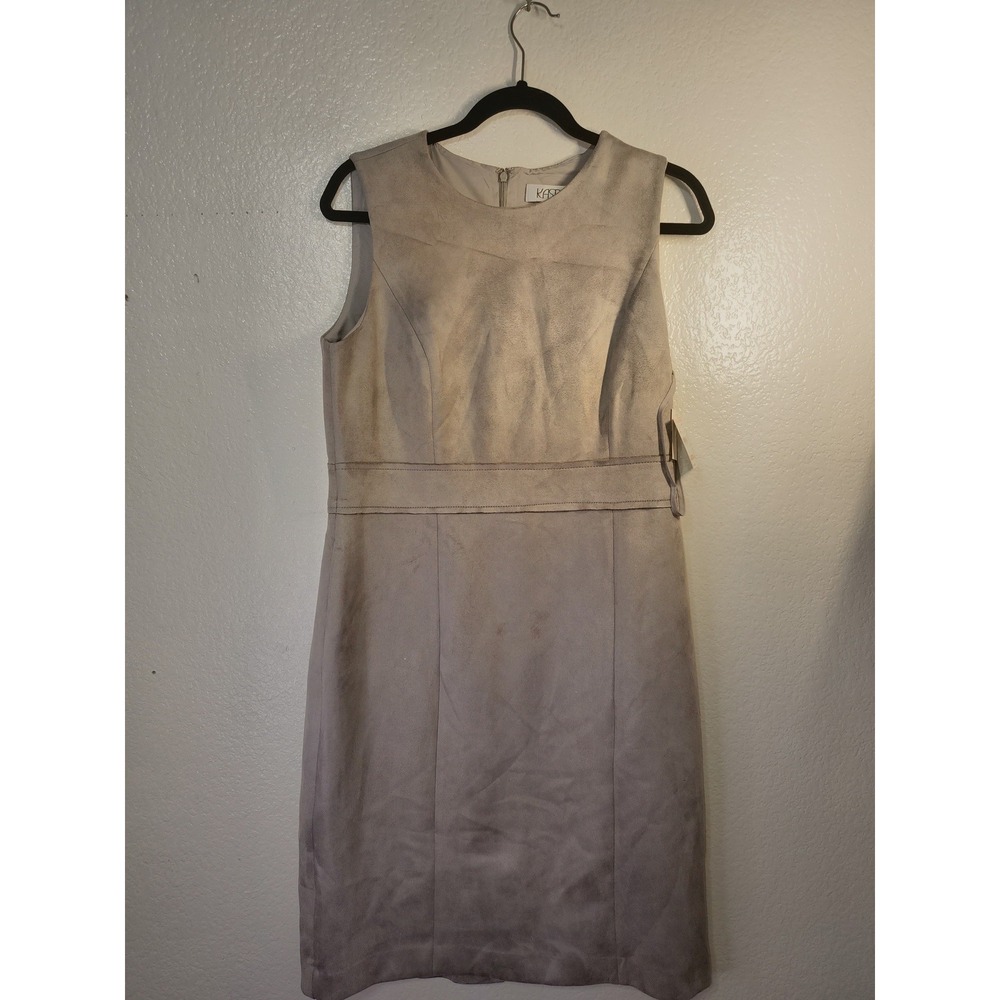 Kasper Womens Faux Suede Sheath Dress Pebble Grey Sleeveless 10848301-8GA (7)